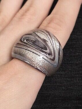 Chunky  Statement Ring Silver Swirl Y2K Indie Arts